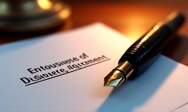 Fountain pen resting on a signed Non-Disclosure Agreement
