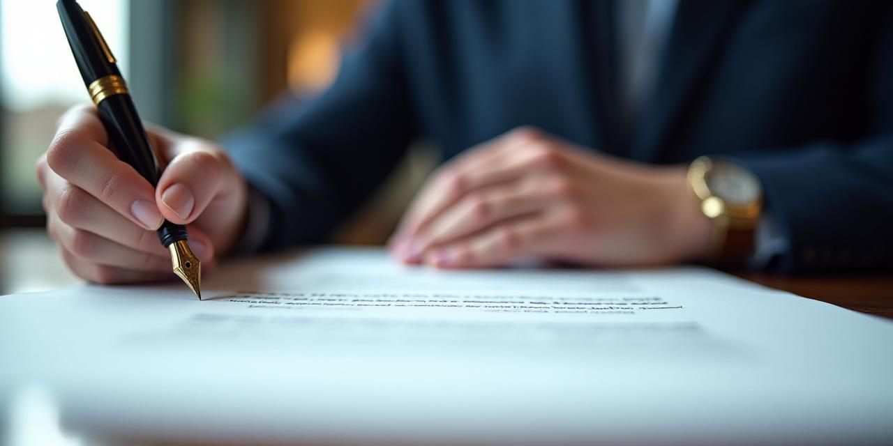 Close up of a professional signing a confidential legal document in a bright London office